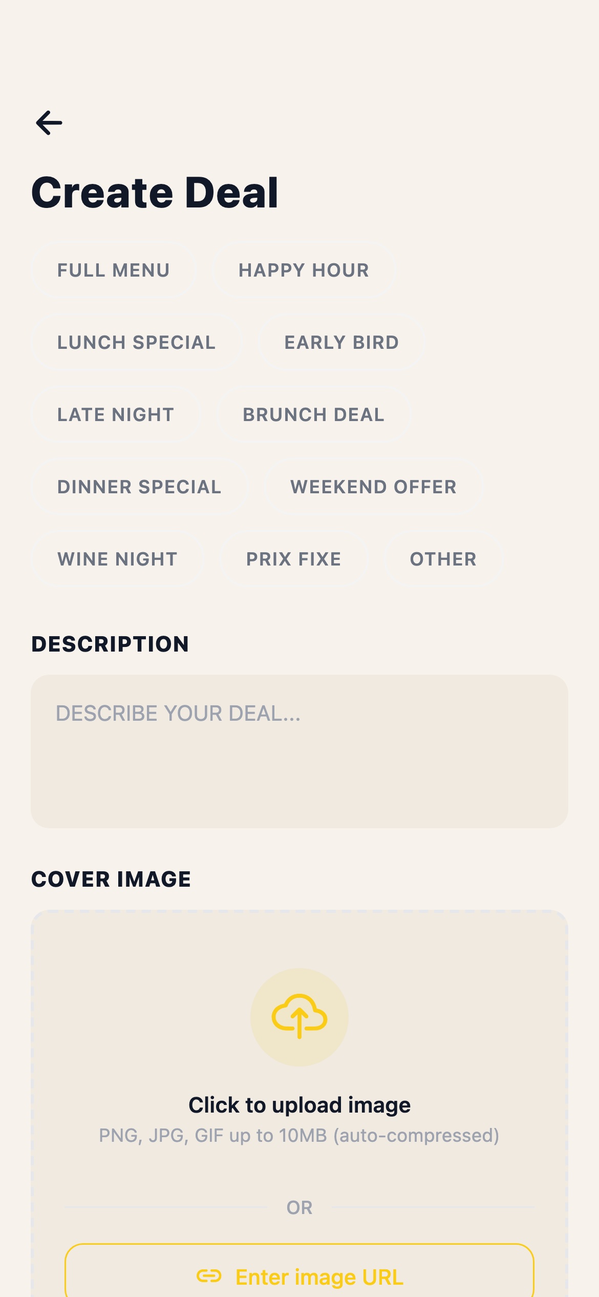 Create a deal in the On & Off Business app